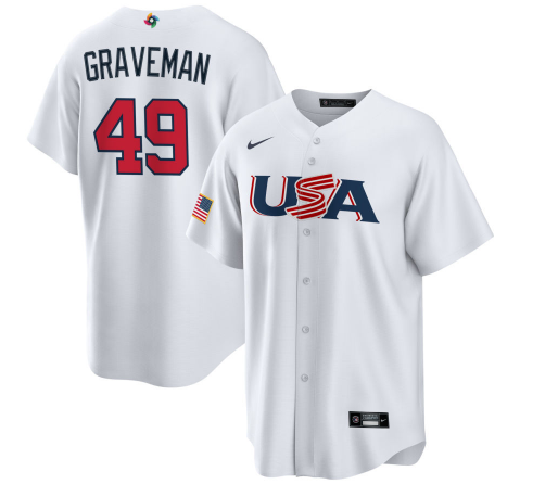 Men's USA Baseball #49 Kendall Graveman 2023 White World Baseball Classic Stitched Jersey